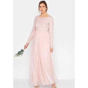 NWT LONG TALL SALLY LTS Tall Blush Pink Long Sleeve Sequin Maxi Dress 4
